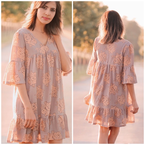 LAST1⭐️Love Letters Babydoll Lace Dress In Taupe⭐️ - Picture 6 of 7